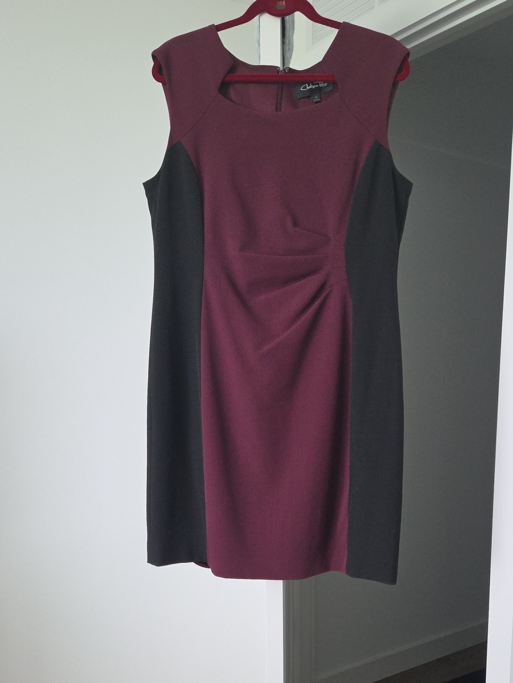 Sleeveless Burgundy and Black Sheath Dress